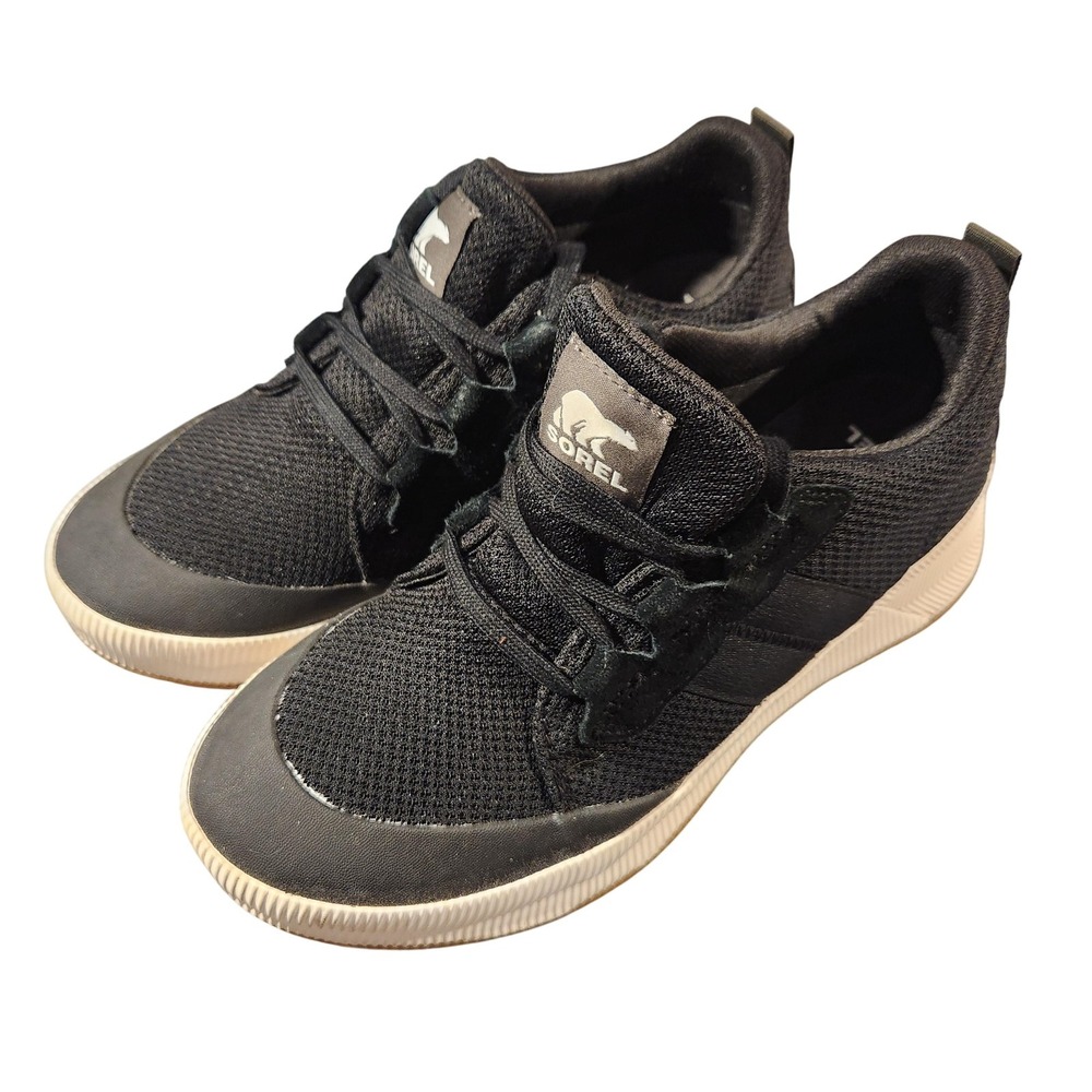 Sorel Shoes Womens Size 8.5 Black Mesh Knit Lace Up Sneaker Low Top NL4860-010